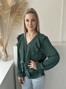 Gallery (M) Fenyőzöld Fehér Pöttyös, Fodros Elől Végig Gombos Felső
