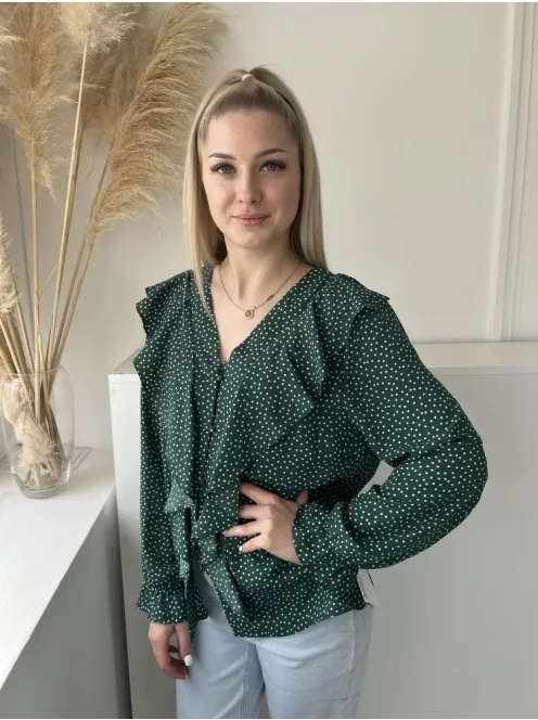 Gallery (M) Fenyőzöld Fehér Pöttyös, Fodros Elől Végig Gombos Felső