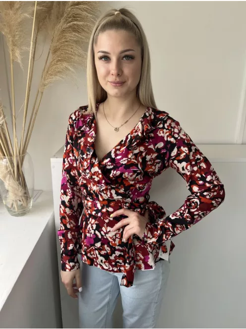 Second Femeal (S) Fekete Színes Mintás, Átlapolt Oldalt Megkötős Felső