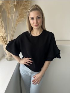   ZARA (XS) Fekete Hátul Nyakban Gombos Dupla Anyagú Tölcséres Ujjú Felső