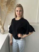 ZARA (XS) Fekete Hátul Nyakban Gombos Dupla Anyagú Tölcséres Ujjú Felső
