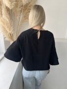 ZARA (XS) Fekete Hátul Nyakban Gombos Dupla Anyagú Tölcséres Ujjú Felső