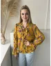   Primark (S) Okkersárga Színes Virágos, Elől Végig Gombos Nyakban Megköthető, Tölcsér Ujjú Felső