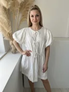H&M (L) Fehér Elől Megkötős, Buggyos Ujjú Kerek Nyakú, 30% Len Alapanyagú Ruha