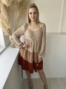 Shein (M) Barna Hátul Cipzáros, Mellnél Húzott Fodros Aljú, Gumírozott Vállú Ruha