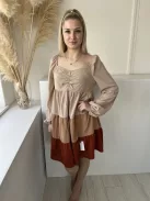 Shein (M) Barna Hátul Cipzáros, Mellnél Húzott Fodros Aljú, Gumírozott Vállú Ruha