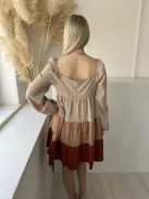 Shein (M) Barna Hátul Cipzáros, Mellnél Húzott Fodros Aljú, Gumírozott Vállú Ruha