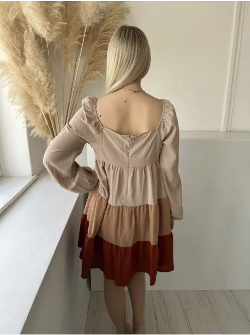 Shein (M) Barna Hátul Cipzáros, Mellnél Húzott Fodros Aljú, Gumírozott Vállú Ruha