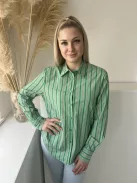 ZARA (M) Zöld Rózsaszín Csíkos, Elől Végig Gombos Galléros, Kerekített Aljú Felső