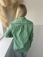 ZARA (M) Zöld Rózsaszín Csíkos, Elől Végig Gombos Galléros, Kerekített Aljú Felső