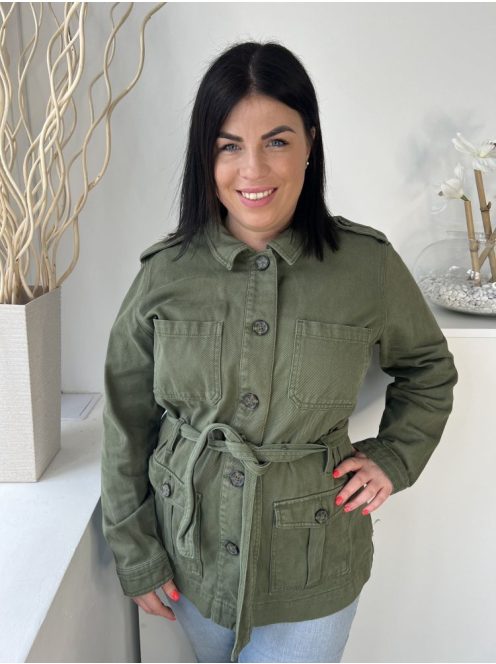 Next (L) Khaki Elől Gombos, Mellnél Zsebes Derékban Megkötős, Farmer Kabát