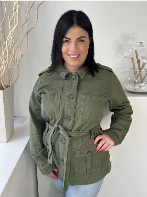 Next (L) Khaki Elől Gombos, Mellnél Zsebes Derékban Megkötős, Farmer Kabát