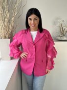 Shein (L) Pink Elől Gombos, Fodros Ujjú Zsebes Kabát