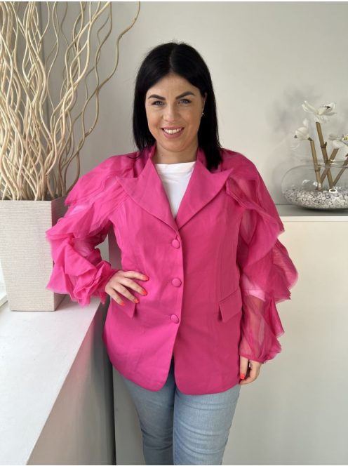 Shein (L) Pink Elől Gombos, Fodros Ujjú Zsebes Kabát