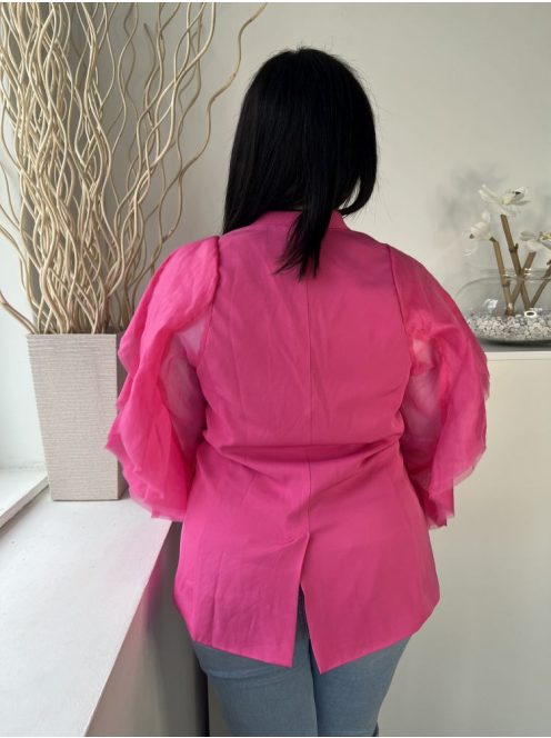 Shein (L) Pink Elől Gombos, Fodros Ujjú Zsebes Kabát