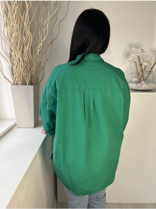 H&M (M) Zöld Elől Végig Gombos, Mellnél Zsebes Hosszított Fazonú, 100% Pamut Felső