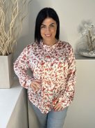 Gallery (XL) Fehér Piros Mintás, Mellnél Gombos Fényes Anyagú Felső