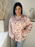 Gallery (XL) Fehér Piros Mintás, Mellnél Gombos Fényes Anyagú Felső