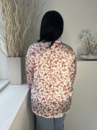 Gallery (XL) Fehér Piros Mintás, Mellnél Gombos Fényes Anyagú Felső