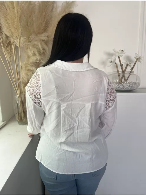 M&S (L) Fehér Vállán Csipkebetétes, Galléros Elől Díszhajtásos, Oldalt Sliccelt Felső