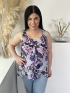 Roman (M) Halványlila Lila Virágmintás, Elől Díszhajtásos Hátul Nyakban Gombos, Dupla Anyagú Felső
