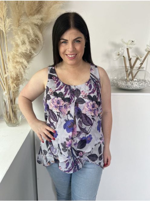 Roman (M) Halványlila Lila Virágmintás, Elől Díszhajtásos Hátul Nyakban Gombos, Dupla Anyagú Felső