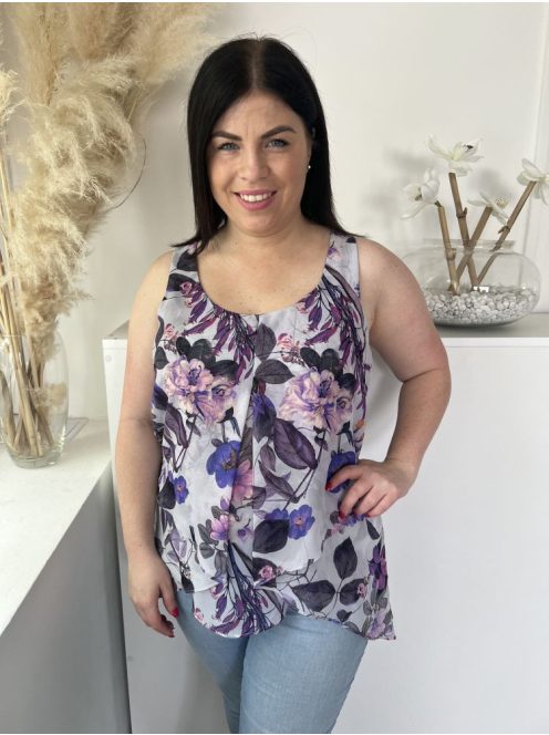 Roman (M) Halványlila Lila Virágmintás, Elől Díszhajtásos Hátul Nyakban Gombos, Dupla Anyagú Felső
