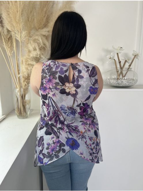 Roman (M) Halványlila Lila Virágmintás, Elől Díszhajtásos Hátul Nyakban Gombos, Dupla Anyagú Felső
