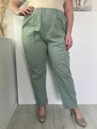Dunnes (L) Zöld Gumisderekú, Zsebes Egyenesszárú Nadrág