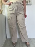 Denim Co (L) Drapp Elől Gombos, Oldalt Zsebes Magasított Derekú, 100% Pamut Nadrág