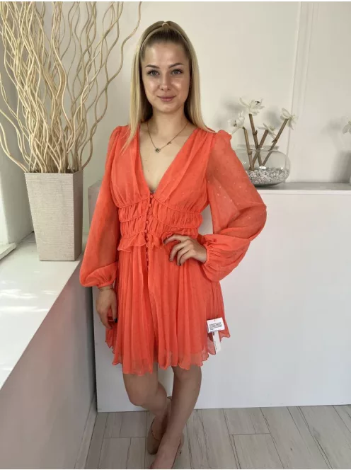 ÚJ Asos (M) Lazac Mellnél Gombos, Anyagában Mintás Bélelt, Gumis Ujjvégű Ruha