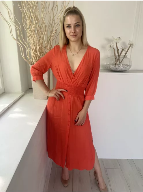 Gallery (M) Lazac Derékban Darázsolt, Szoknyarészén Gombolható Oldalt Sliccelt, Mellnél Átlapolt Ruha