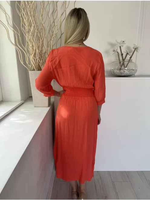 Gallery (M) Lazac Derékban Darázsolt, Szoknyarészén Gombolható Oldalt Sliccelt, Mellnél Átlapolt Ruha