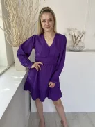 ÚJ New Look (M) Lila Oldalt Cipzáros, Fodros Szegélyű Mellnél Díszgombos, Buggyos Ujjú Ruha