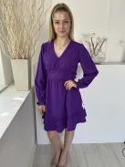 ÚJ New Look (M) Lila Oldalt Cipzáros, Fodros Szegélyű Mellnél Díszgombos, Buggyos Ujjú Ruha