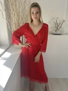 ÚJ Liquorish (M) Piros Mellnél Átlapolt, Szoknyarészén Pliszírozott Csipkebetétes, Oldalt Cipzáros Ruha