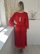 ÚJ Liquorish (M) Piros Mellnél Átlapolt, Szoknyarészén Pliszírozott Csipkebetétes, Oldalt Cipzáros Ruha