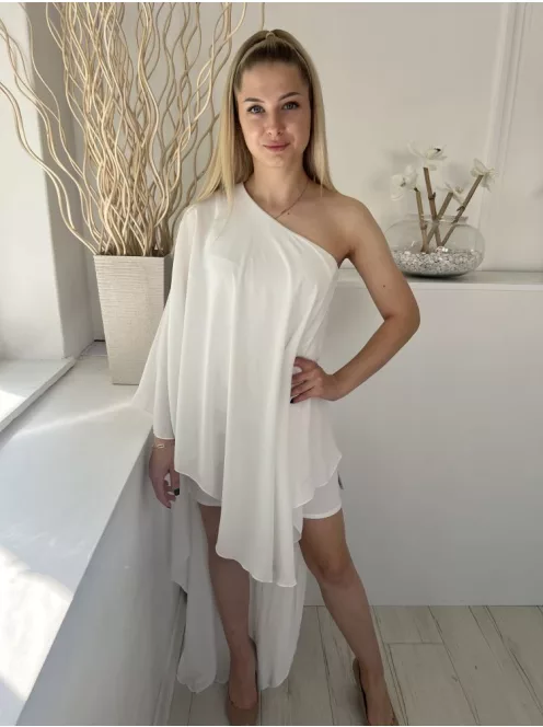 NastyGal (M) Fehér Félvállas, Dupla Anyagú Hátul Hosszított Lepel Anyagú Ruha