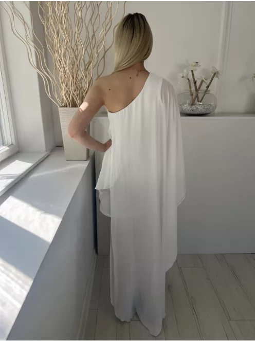 NastyGal (M) Fehér Félvállas, Dupla Anyagú Hátul Hosszított Lepel Anyagú Ruha