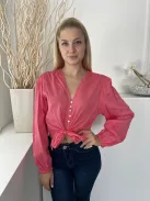 Primark (S) Puncs Színű Elől Gombos, Alul Megkötős Vállán Ráncolt, 100% Pamut Felső