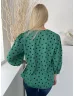   Dunnes (S) Zöld Fekete Pöttyös, Elől Díszgombos Buggyos Ujjú, Vállán Ráncolt Felső