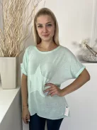 (M) Menta Színű Elől Csillagmintás, Flitteres Enyhén Áttetsző Felső