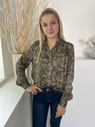 H&M (S) Khaki Mintás, Elől Végig Gombos Enyhén Áttetsző, Kerekített Aljú Felső