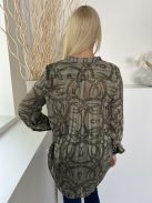 H&M (S) Khaki Mintás, Elől Végig Gombos Enyhén Áttetsző, Kerekített Aljú Felső