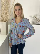 Oasis (S) Kék Színes Virágmintás, Elől Végig Gombos Hátul Keresztlapolású, Mellnél Zsebes Felső