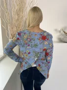 Oasis (S) Kék Színes Virágmintás, Elől Végig Gombos Hátul Keresztlapolású, Mellnél Zsebes Felső