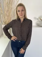 ÚJ Primark (M) Fekete Barna-Fehér Mintás, Elől Végig Gombos Galléros Felső