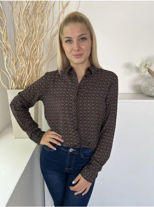 ÚJ Primark (M) Fekete Barna-Fehér Mintás, Elől Végig Gombos Galléros Felső