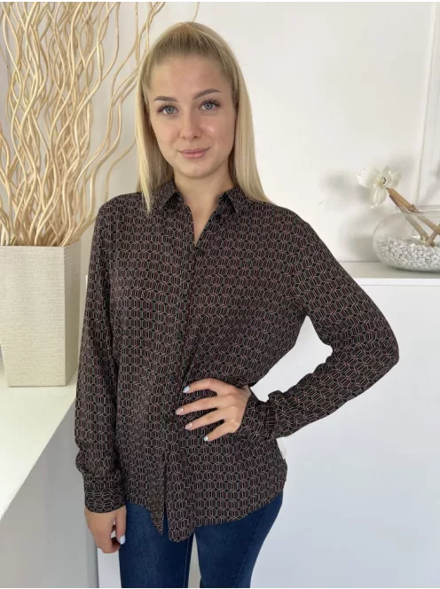 ÚJ Primark (M) Fekete Barna-Fehér Mintás, Elől Végig Gombos Galléros Felső