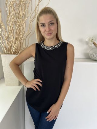   Next (S) Fekete Nyakánál Díszköves Hátul Gombos, Hosszanti Varrású Felső